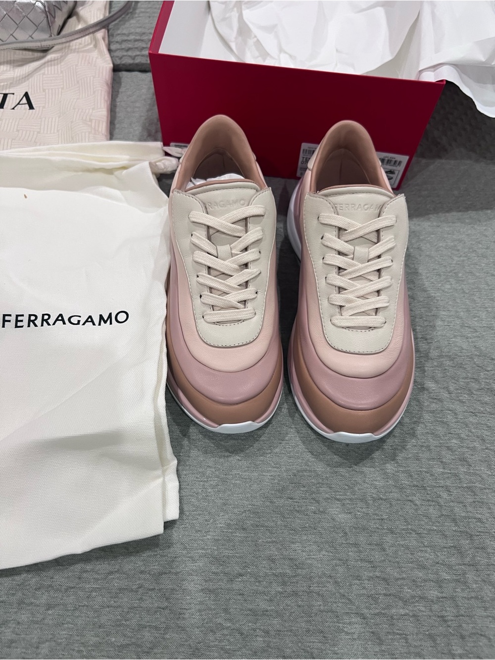 Salvatore Ferragamo Layered Pink & Blush Leather Sneakers